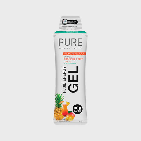 PURE – Fluid Energy Gel Tropical + Caffeine 50g (Box of 18)